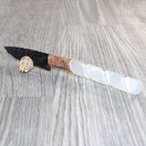 Selenite Spiral Handle Obsidian  Blade Ornamental Knife # 20769