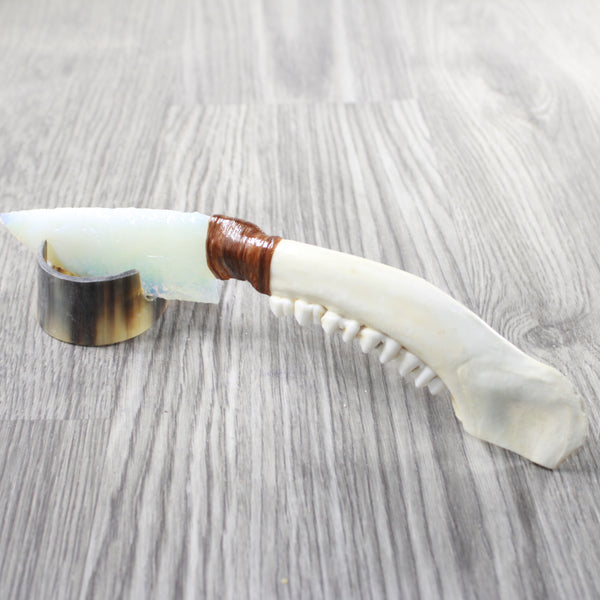 Deer Jaw Handle Opalite Blade Ornamental Knife #065n     Mountain Man Knife
