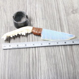 Coyote Jaw Handle Opalite Blade Ornamental Knife #665n     Mountain Man Knife