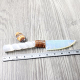 Selenite Spiral Handle Opalite Blade Ornamental Knife #805n     Mountain Man Knife
