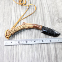 Ghost Wood Handle Obsidian Blade Knife Necklace  #584-1 Mountain Man Necklace