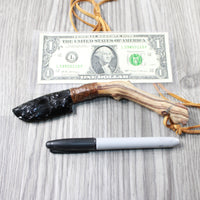 Ghost Wood Handle Obsidian Blade Knife Necklace  #584-1 Mountain Man Necklace