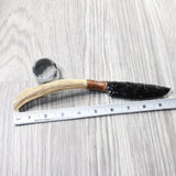 Deer Antler Handle Obsidian Blade Ornamental Knife #245n  Mountain Man Knife