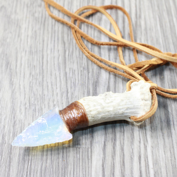 Deer Antler Crown Handle  Blade Knife Necklace  #645n  Mountain Man Necklace