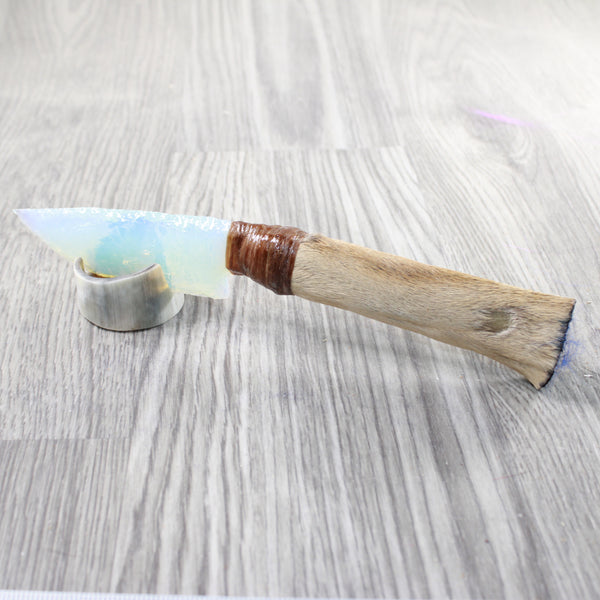 Hair-on Deer Bone Handle Opalite Blade Ornamental Knife #745n     Mountain Man Knife