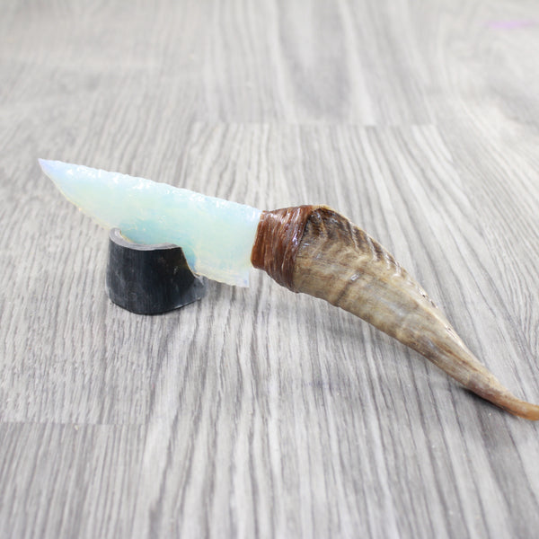 Goat Horn Handle Opalite Blade Ornamental Knife #655n     Mountain Man Knife