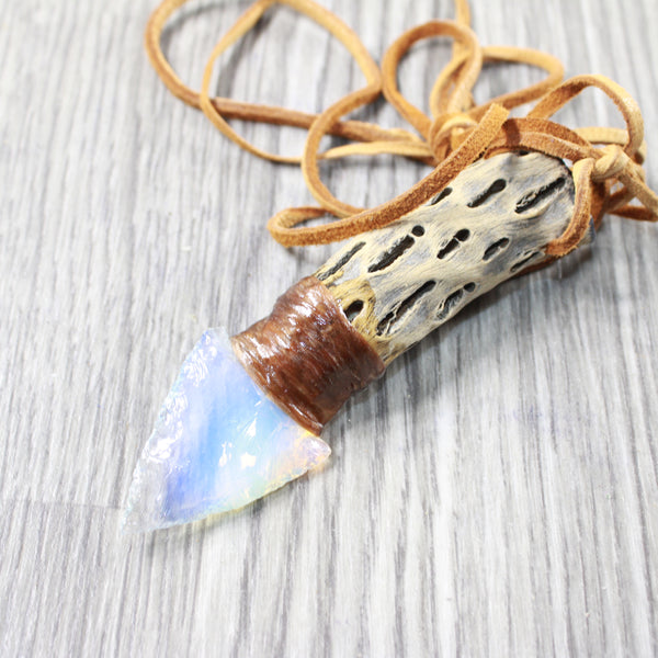 Cholla Cactus Wood Handle Opalite  Blade Knife Necklace  #555n  Mountain Man Necklace