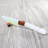 Selenite Spiral Handle Opalite Blade Ornamental Knife #765n     Mountain Man Knife