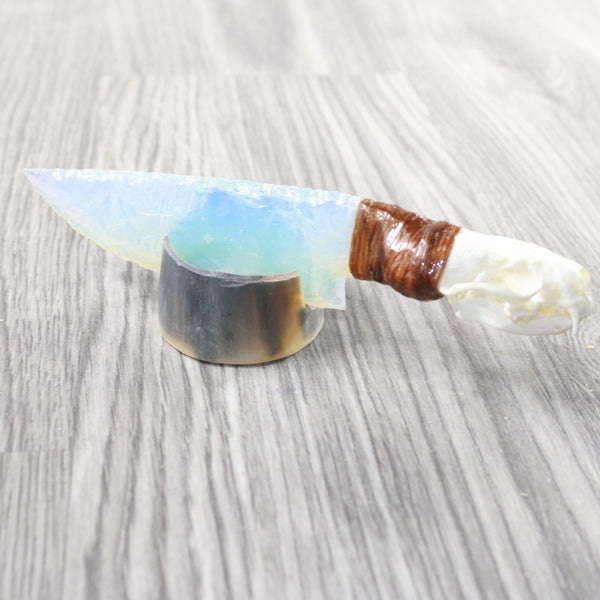 Mink Skull Handle Opalite Blade Ornamental Knife #765n     Mountain Man Knife