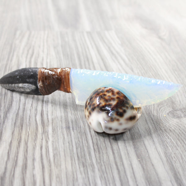 Orthoceras Fossil Handle Opalite Blade Ornamental Knife #865n     Mountain Man Knife