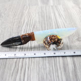 Orthoceras Fossil Handle Opalite Blade Ornamental Knife #865n     Mountain Man Knife