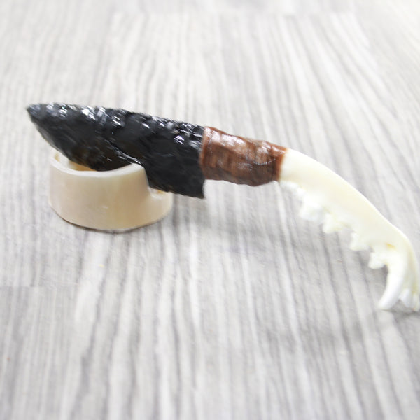 Fox Jaw Handle Obsidian Blade Ornamental Knife #885n  Mountain Man Knife
