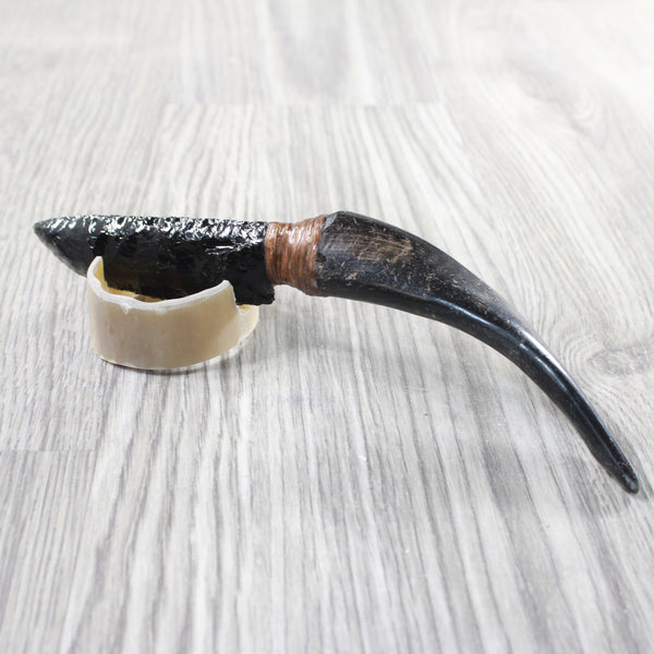 Goat Horn Handle Obsidian Blade Ornamental Knife #995n  Mountain Man Knife