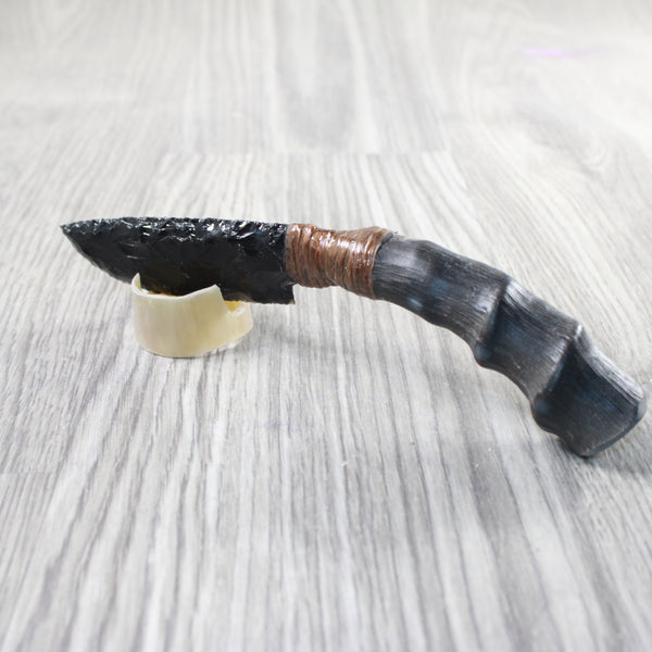 Impala Horn Handle Obsidian Blade Ornamental Knife #995n  Mountain Man Knife