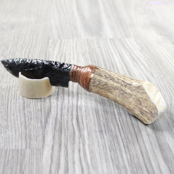 Elk Antler Handle Obsidian Blade Ornamental Knife #995n  Mountain Man Knife