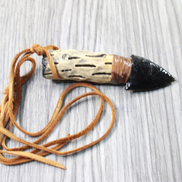 Cholla Cactus Wood Handle Obsidian Blade Knife Necklace  #545n  Mountain Man Necklace