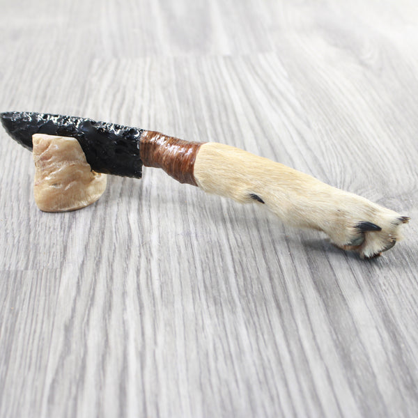 Coyote Foot Handle Obsidian Blade Ornamental Knife #965n  Mountain Man Knife