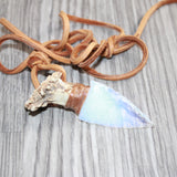Antler Crown Handle Opalite  Blade Knife Necklace  #16960