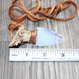 Antler Crown Handle Opalite  Blade Knife Necklace  #16960