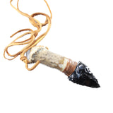 Deer Antler Crown Handle Obsidian  Blade Knife Necklace  #565n  Mountain Man Necklace