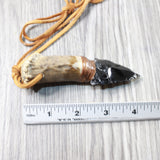 Deer Antler Crown Handle Obsidian  Blade Knife Necklace  #565n  Mountain Man Necklace
