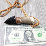 Deer Antler Crown Handle Obsidian  Blade Knife Necklace  #565n  Mountain Man Necklace