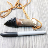 Deer Antler Crown Handle Obsidian  Blade Knife Necklace  #565n  Mountain Man Necklace