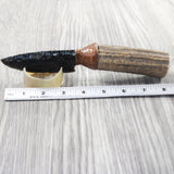 Elk Antler Handle Obsidian Blade Ornamental Knife #215n  Mountain Man Knife