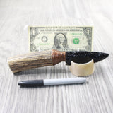 Elk Antler Handle Obsidian Blade Ornamental Knife #215n  Mountain Man Knife