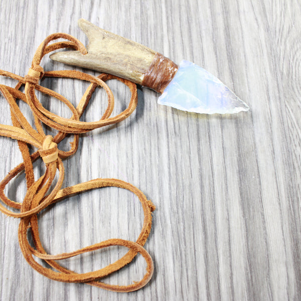 Antler Handle Opalite  Blade Knife Necklace  #515d  Mountain Man Necklace
