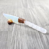 Selenite Spiral Handle Opalite Blade Ornamental Knife #025d     Mountain Man Knife