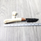 Deer Bone Handle Obsidian Blade Ornamental Knife #435d  Mountain Man Knife