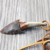 Antler Handle  Stone Blade Knife Necklace  #505d  Mountain Man Necklace