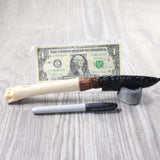 Deer Bone Handle Obsidian Blade Ornamental Knife #715d  Mountain Man Knife