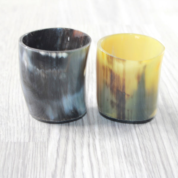 2 Small Horn Glasses # 125d      Medieval Tankard Double Shot Glass