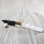 Selenite Spiral Handle Obsidian Blade Ornamental Knife #8151 Mountain Man Knife