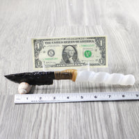 Selenite Spiral Handle Obsidian Blade Ornamental Knife #8151 Mountain Man Knife