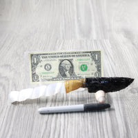 Selenite Spiral Handle Obsidian Blade Ornamental Knife #8151 Mountain Man Knife
