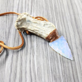 Antler Crown Handle  Opalite Blade Knife Necklace  #535d  Mountain Man Necklace a