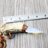 Antler Crown Handle  Opalite Blade Knife Necklace  #535d  Mountain Man Necklace a