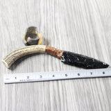 Elk Antler Handle Obsidian Blade Ornamental Knife #245d  Mountain Man Knife