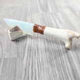 Deer Bone Handle Opalite Blade Ornamental Knife #465d     Mountain Man Knife