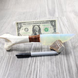 Deer Bone Handle Opalite Blade Ornamental Knife #465d     Mountain Man Knife