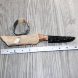 Hair-on Deer Bone Handle Obsidian  Blade Ornamental Knife #09660