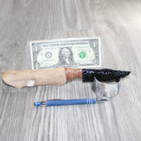 Hair-on Deer Bone Handle Obsidian  Blade Ornamental Knife #09660