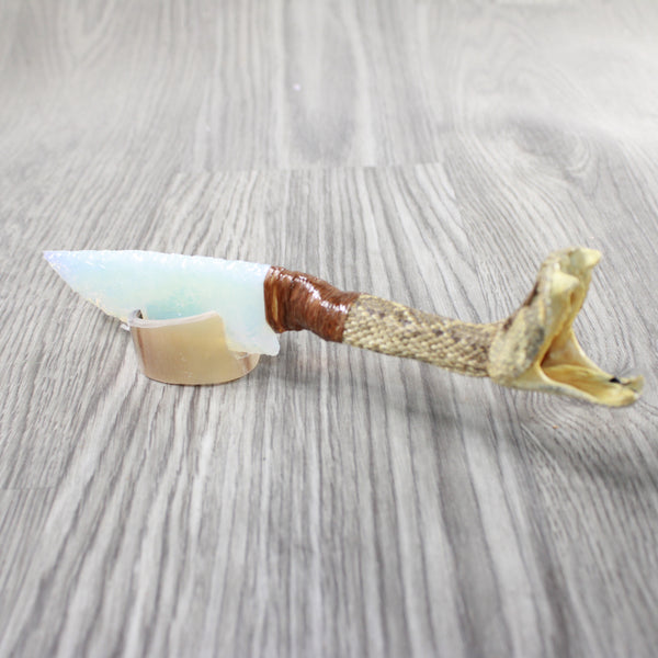 Very Very Long Neck Rattlesnake Head Handle Opalite Blade Ornamental Knife #4352 Mountain Man Knife