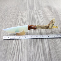 Very Very Long Neck Rattlesnake Head Handle Opalite Blade Ornamental Knife #4352 Mountain Man Knife