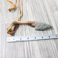 Grapevine Wood Handle Stone Blade Knife Necklace  #5252 Mountain Man Necklace