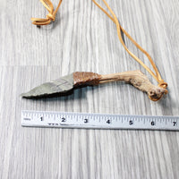 Grapevine Wood Handle Stone Blade Knife Necklace  #5252 Mountain Man Necklace