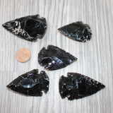 5 Large Obsidian Ornamental Arrowheads  #4561    Spearhead